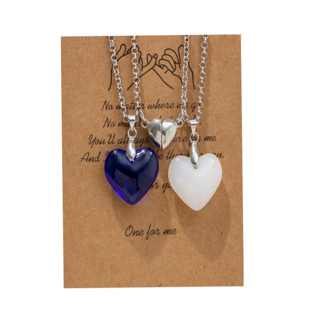 Amazon hot sale crystal heart pendant magnetic attraction couple necklace