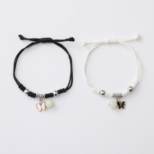 Personality enamel butterfly charm thread couple bracelet