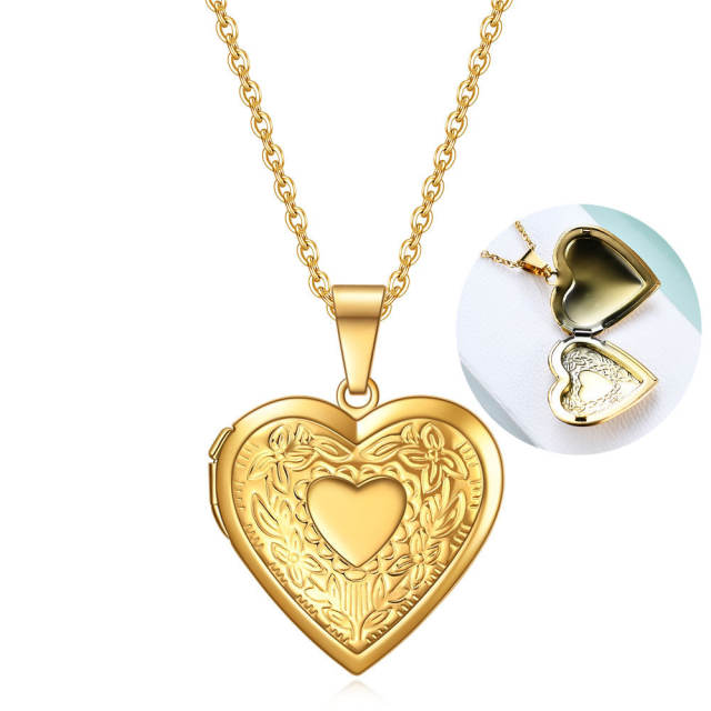 18K stainless steel heart photo locket necklace