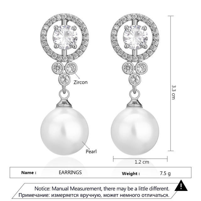 Elegant color cubic zircon pearl drop earrings