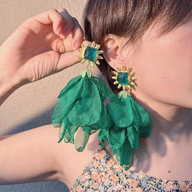 Creative boho colorful fabric flower earrings