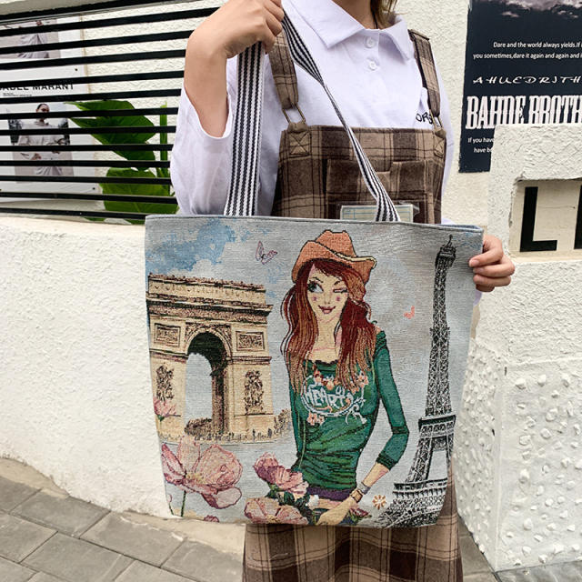 Large capacity cute canvas tote bag shopping bag