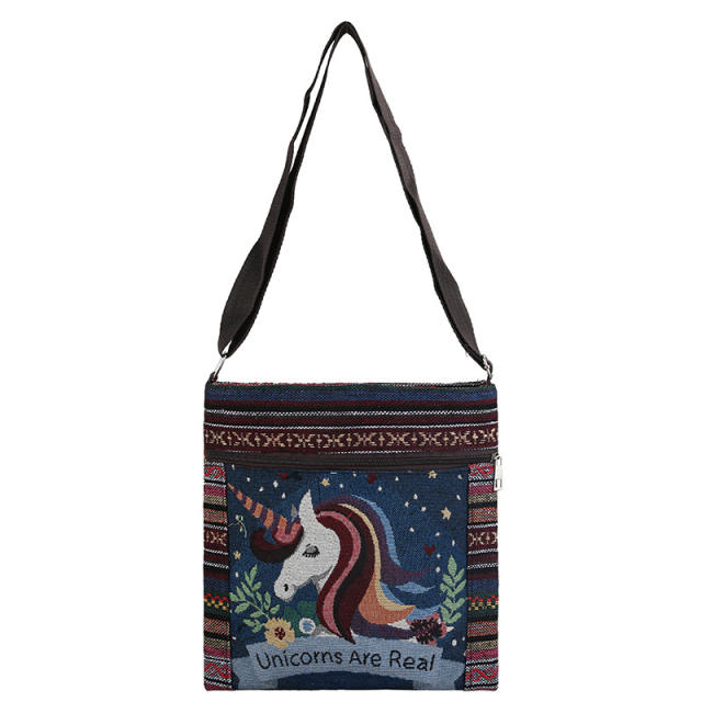 Casual national trend canvas crossbody bag