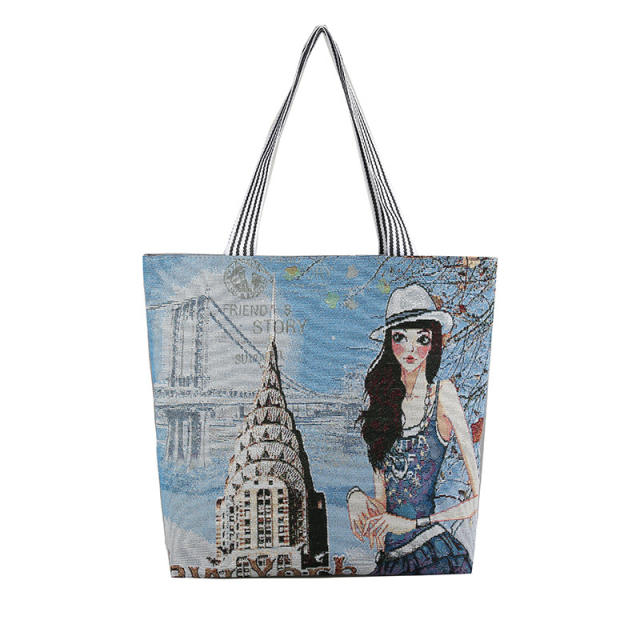 National trend canvas large capacity tote bag shopping bag