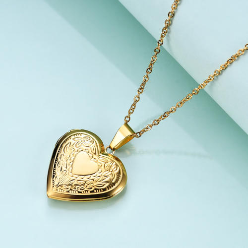 18K stainless steel heart photo locket necklace