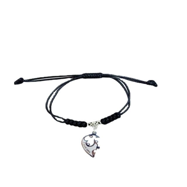 Hot sale wax line heart matching couple bracelet