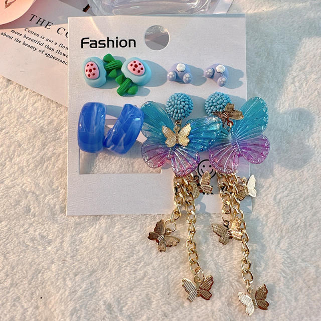 INS design boho trend fabric flower earrings set