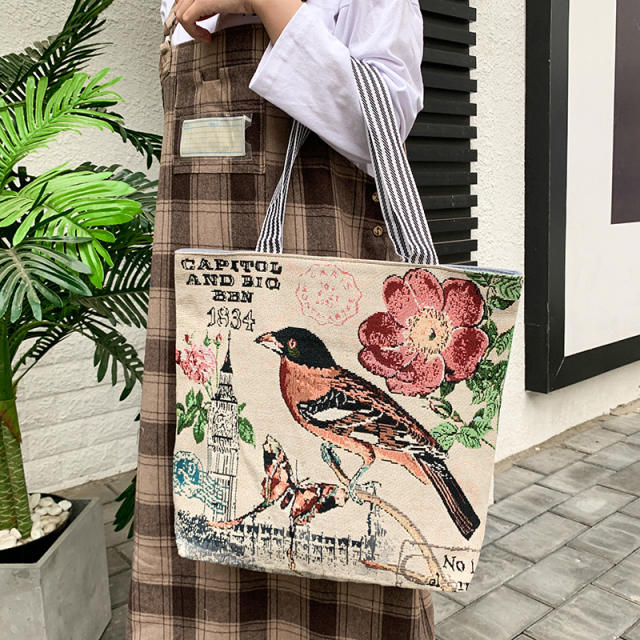 National trend color painting animal design canvas tote bag