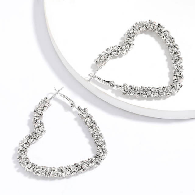 Elegant rhinestone heart hoop earrings