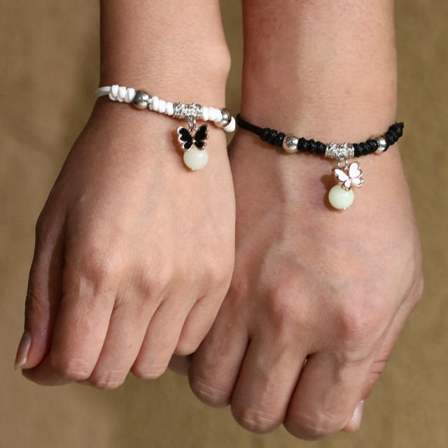 Personality enamel butterfly charm thread couple bracelet
