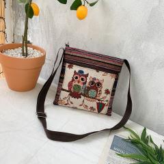 Casual national trend canvas crossbody bag