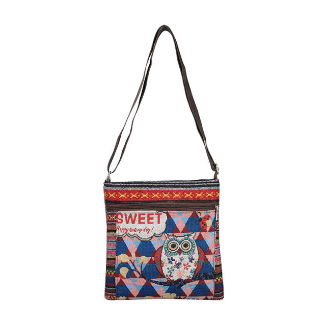 Casual national trend canvas crossbody bag