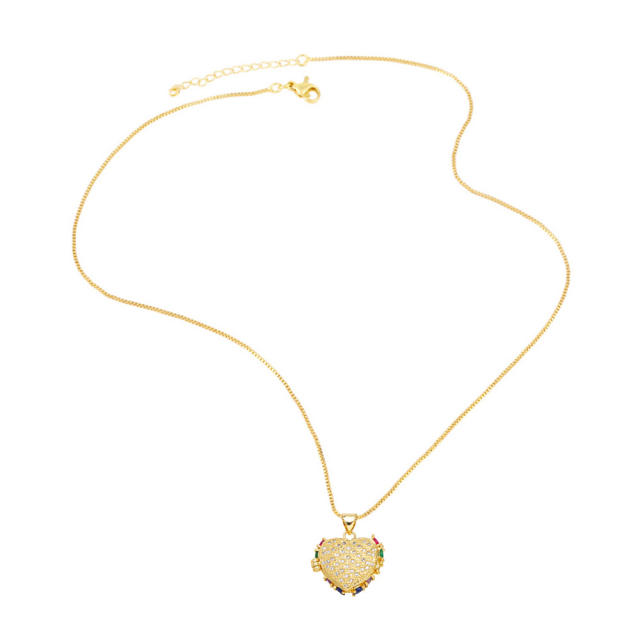Popular rainbow cubic zircon clover heart pendant copper necklace