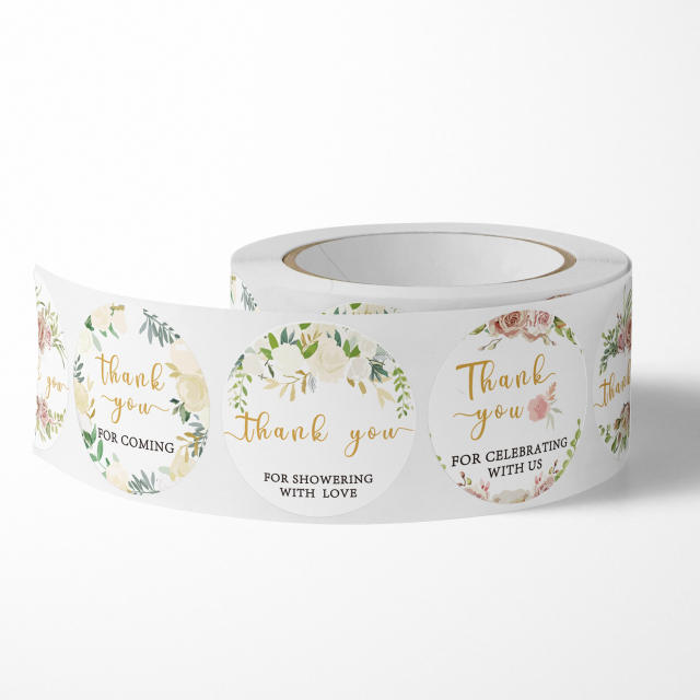 Rose flower thank you stickers 500pcs