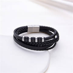 Hot sale stainless steel bead leather bracelet for men
