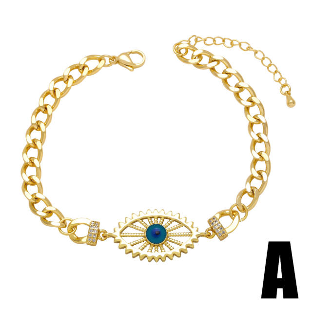 Vintage evil eye gold plated copper cuban chain bracelet
