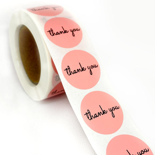 Pink color thank you stickers 500pcs