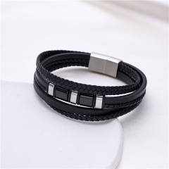 Hot sale stainless steel bead leather bracelet for men