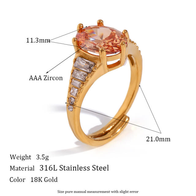 18K stainless steel oval cubic zircon rings