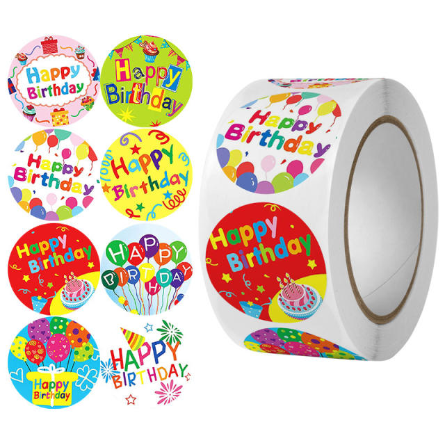 Cartoon painting colorful happy birthday stickers 500pcs