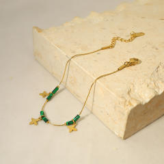 14K real gold plated clover charm malachite stainless steel bracelet