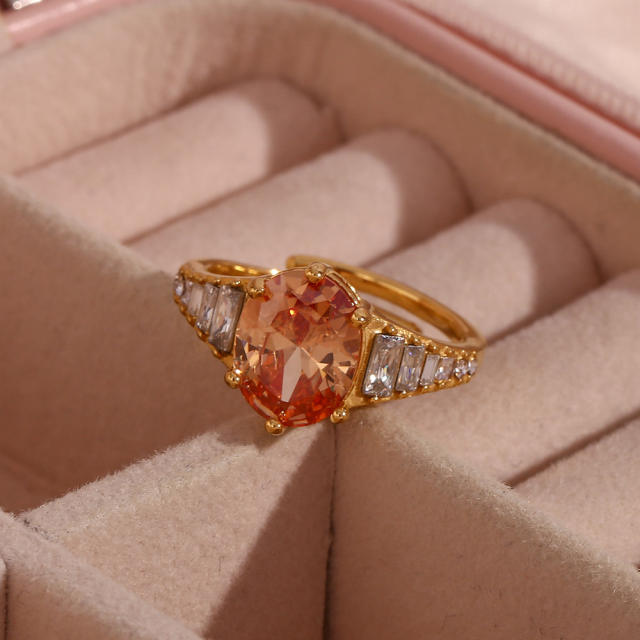 18K stainless steel oval cubic zircon rings