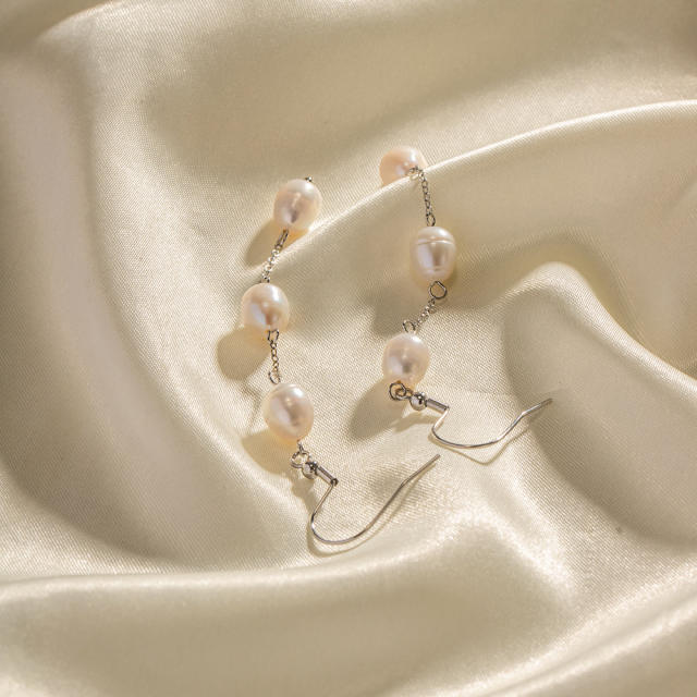 Water pearl stainless steel long earrings