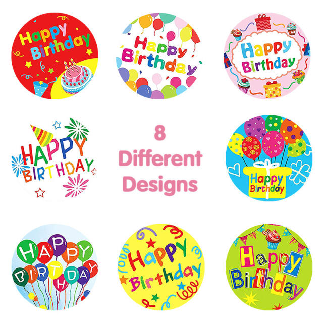 Cartoon painting colorful happy birthday stickers 500pcs