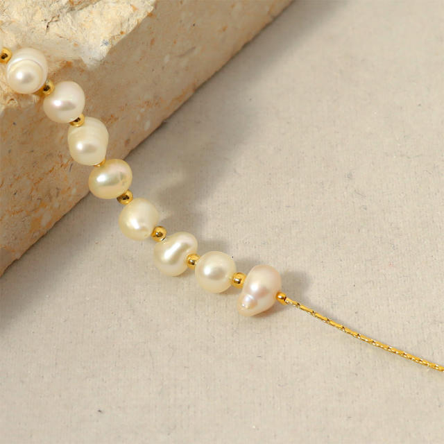 14K real gold plated stainless steel pearl bracelet
