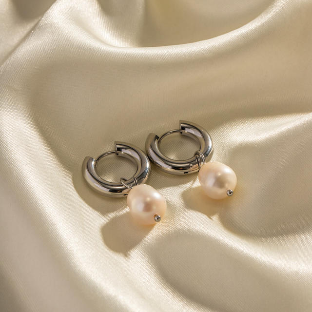 Silver color chunky stainless steel earrings