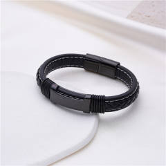Stainless steel leather bracelet for men