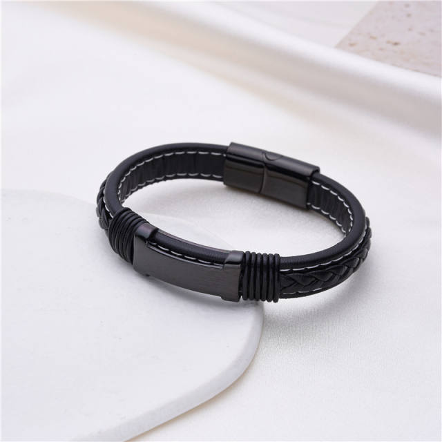 Stainless steel leather bracelet for men