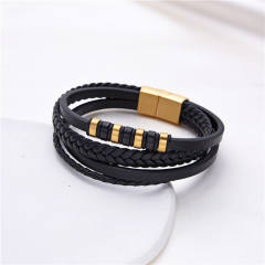 Hot sale stainless steel bead leather bracelet for men