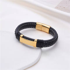Stainless steel leather bracelet for men