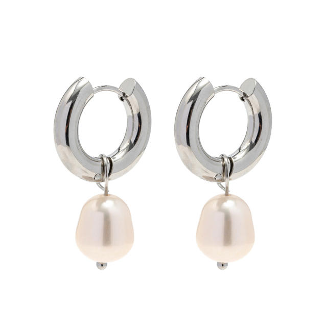 Silver color chunky stainless steel earrings