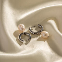 Silver color chunky stainless steel earrings