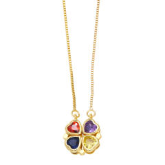 Popular rainbow cubic zircon clover heart pendant copper necklace