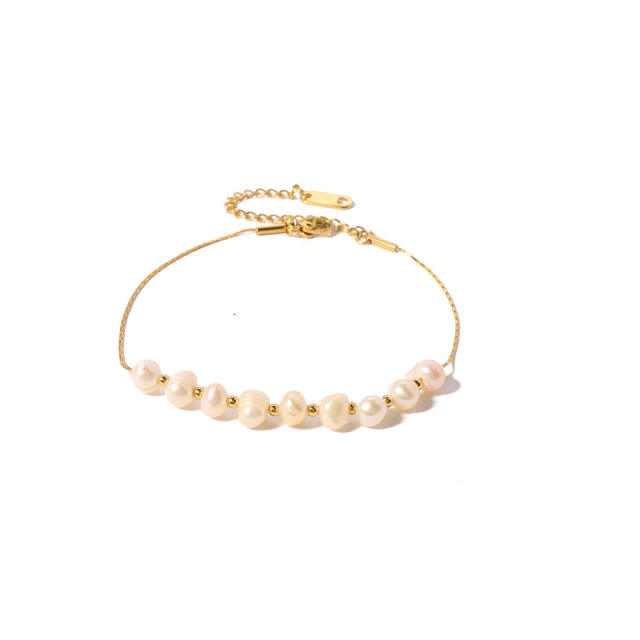 14K real gold plated stainless steel pearl bracelet