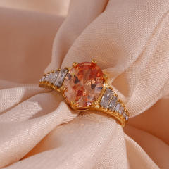 18K stainless steel oval cubic zircon rings