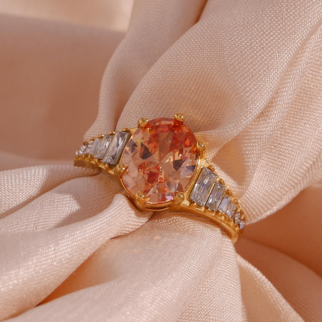18K stainless steel oval cubic zircon rings