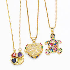 Popular rainbow cubic zircon clover heart pendant copper necklace