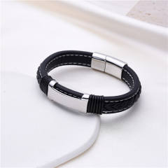 Stainless steel leather bracelet for men