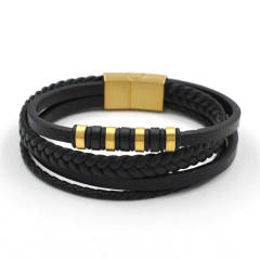 Hot sale stainless steel bead leather bracelet for men