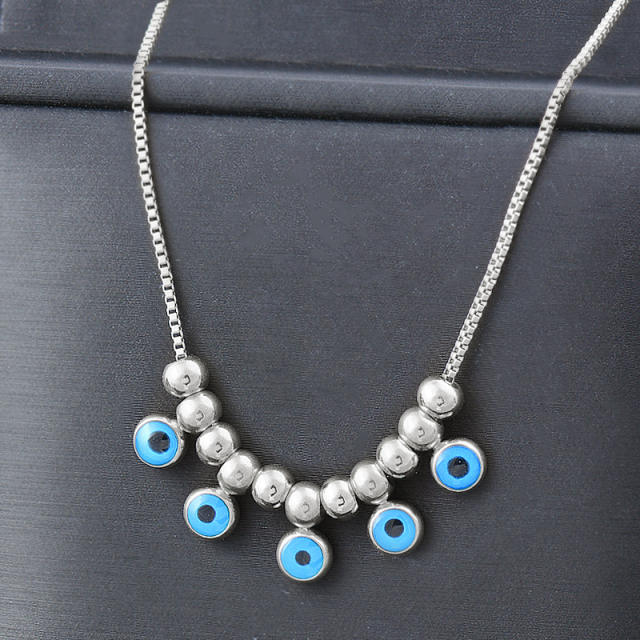 Boho blue eye evil eye bead stainless steel necklace