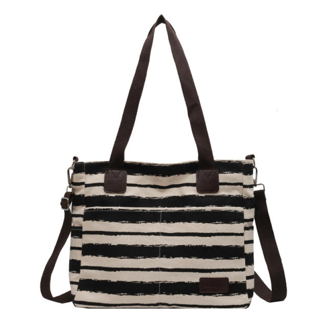 Korean fashion casual striped canvas tote bag