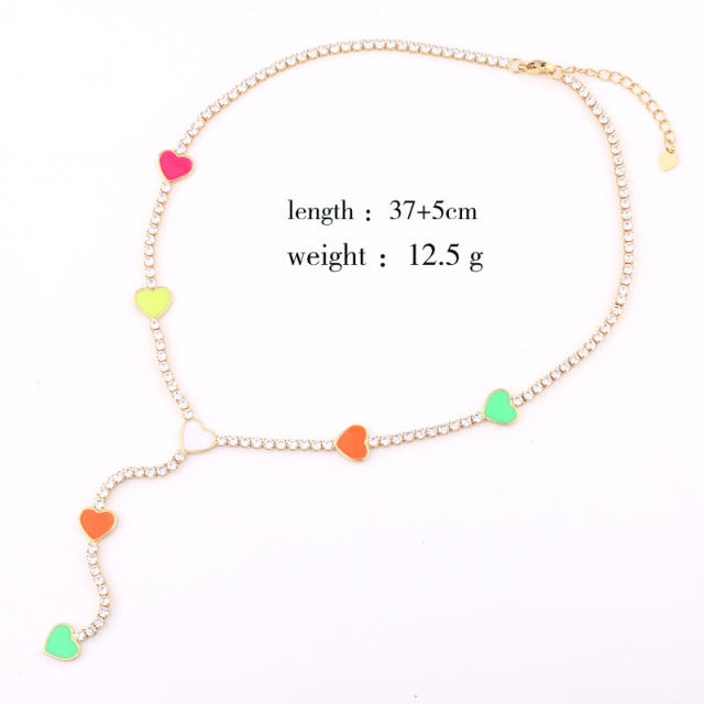 Color enamel heart tennis chain copper necklace lariet necklace