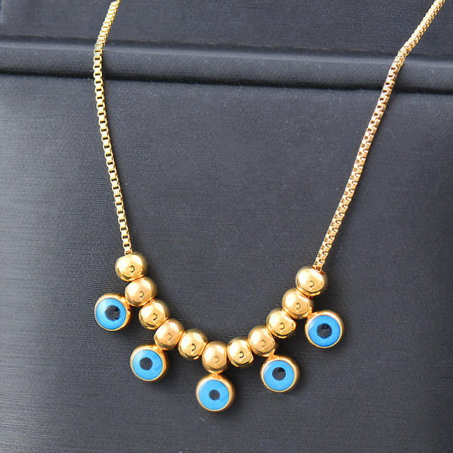 Boho blue eye evil eye bead stainless steel necklace