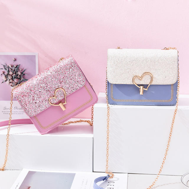 Summer design gliter cute heart buckle crossbody bag