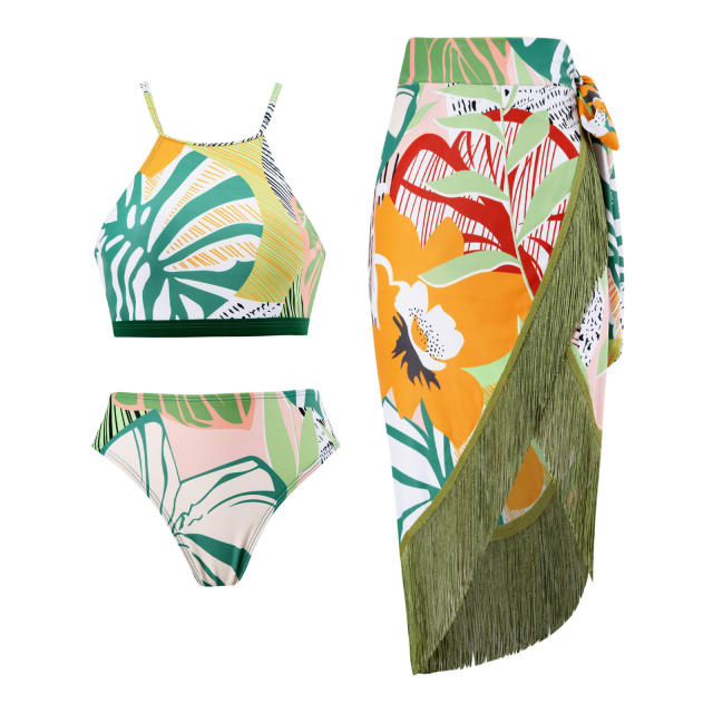 Summer design vintage high waist two piece swimsuit set