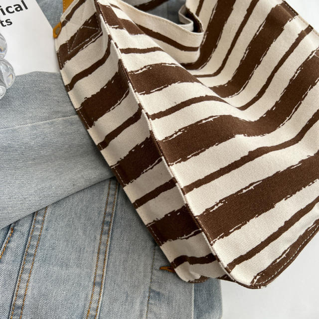 Korean fashion casual striped canvas tote bag